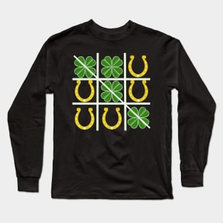 Shamrocks and Lucky Horseshoes Tic Tac Toe Lucky Saint Patricks Day Long Sleeve T-Shirt